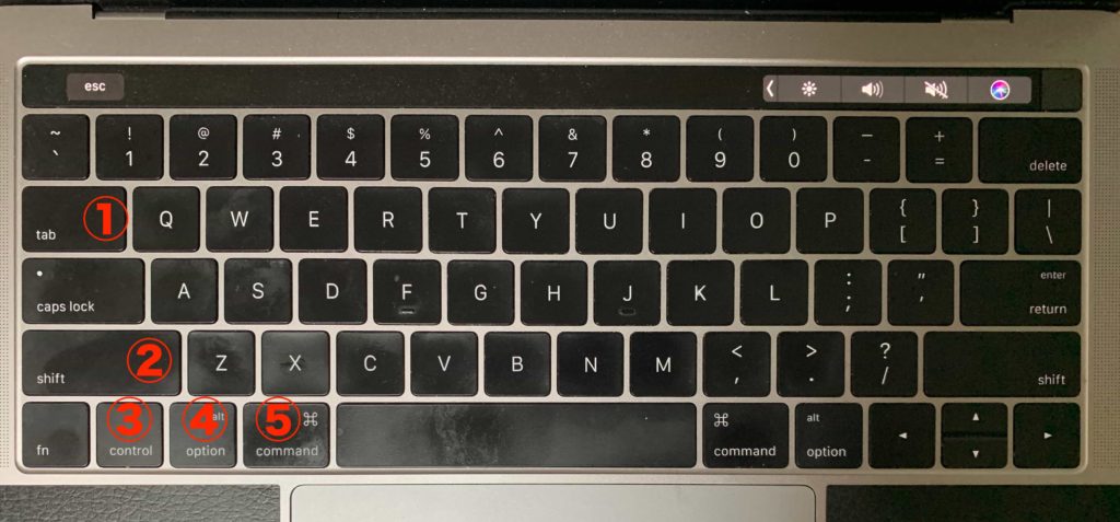 MacBook Proの左手側の重要なキー